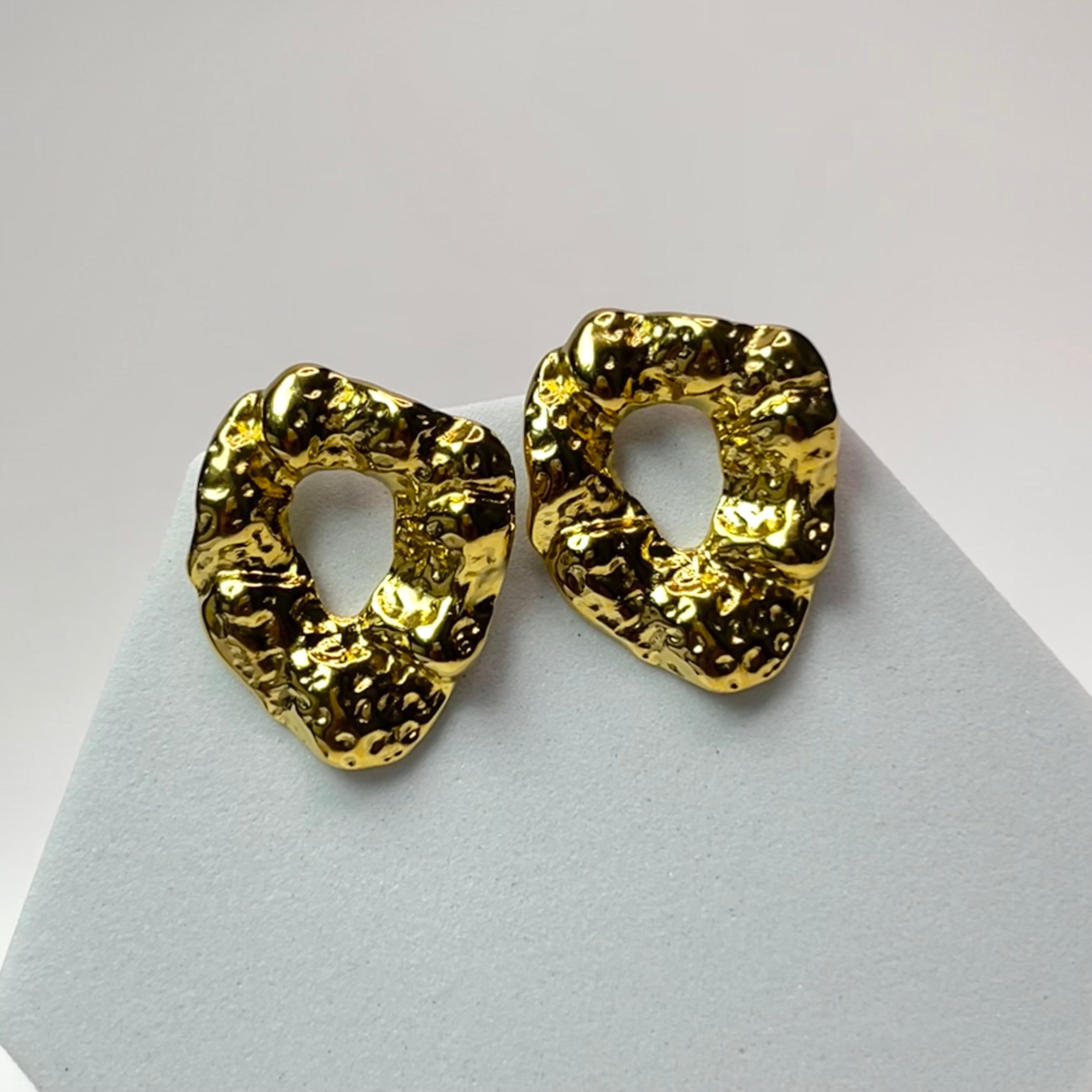 Gold Textured Statement Stud Earrings