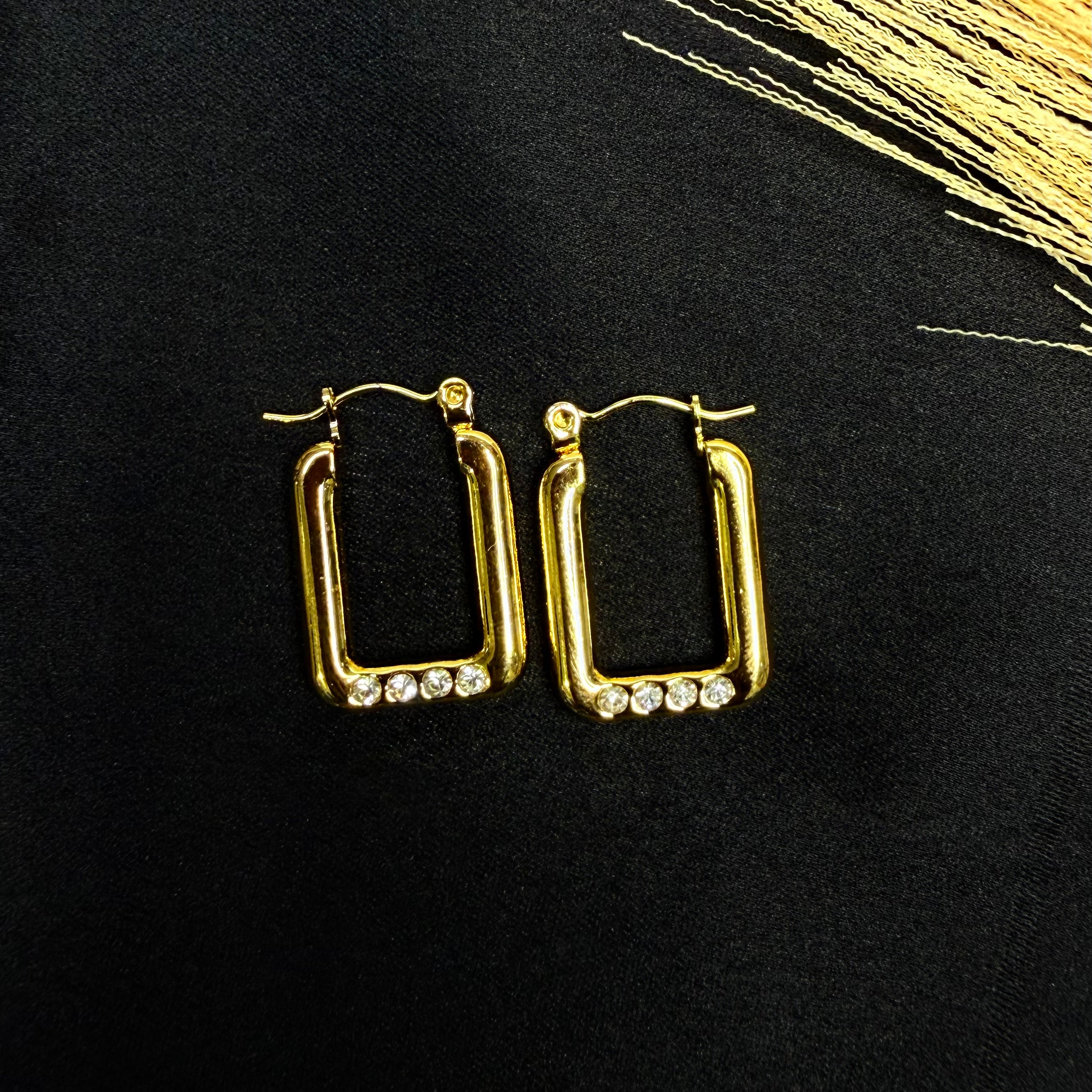 Gold Stone Hoops