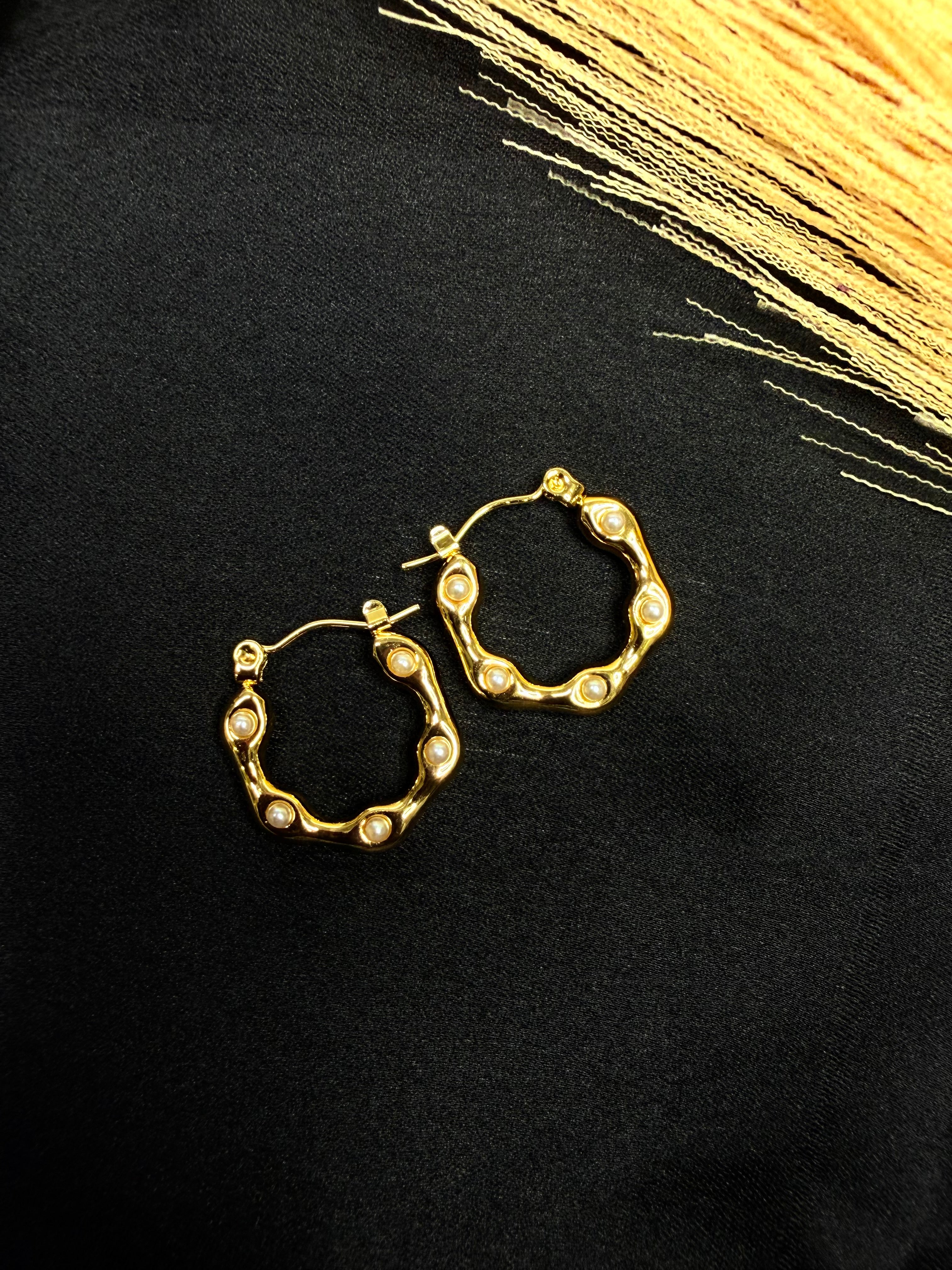 Gold Pearl Hoops